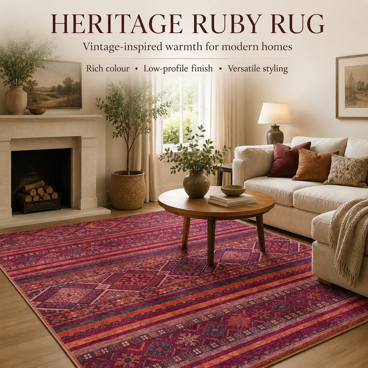 Tiled Border Burnt Red Heritage Washable Rug – Netline Home guide