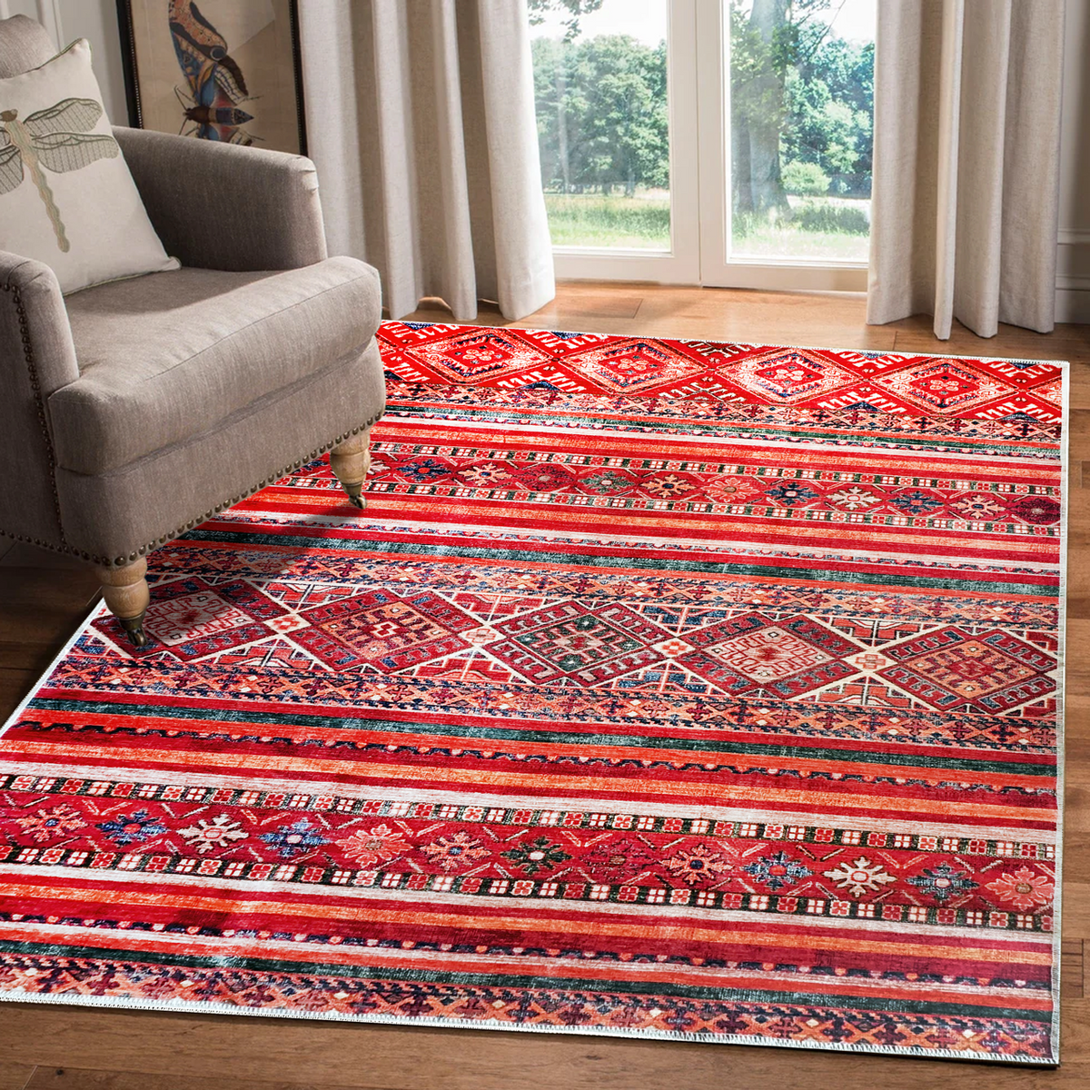 Loomed Geometry Deep Red Heritage Washable Rug – Netline Home guide