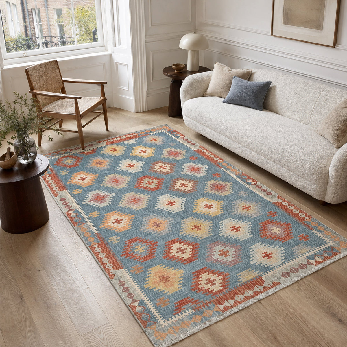 Layered Geometry Indigo Blue Washable Rug – Netline Home guide