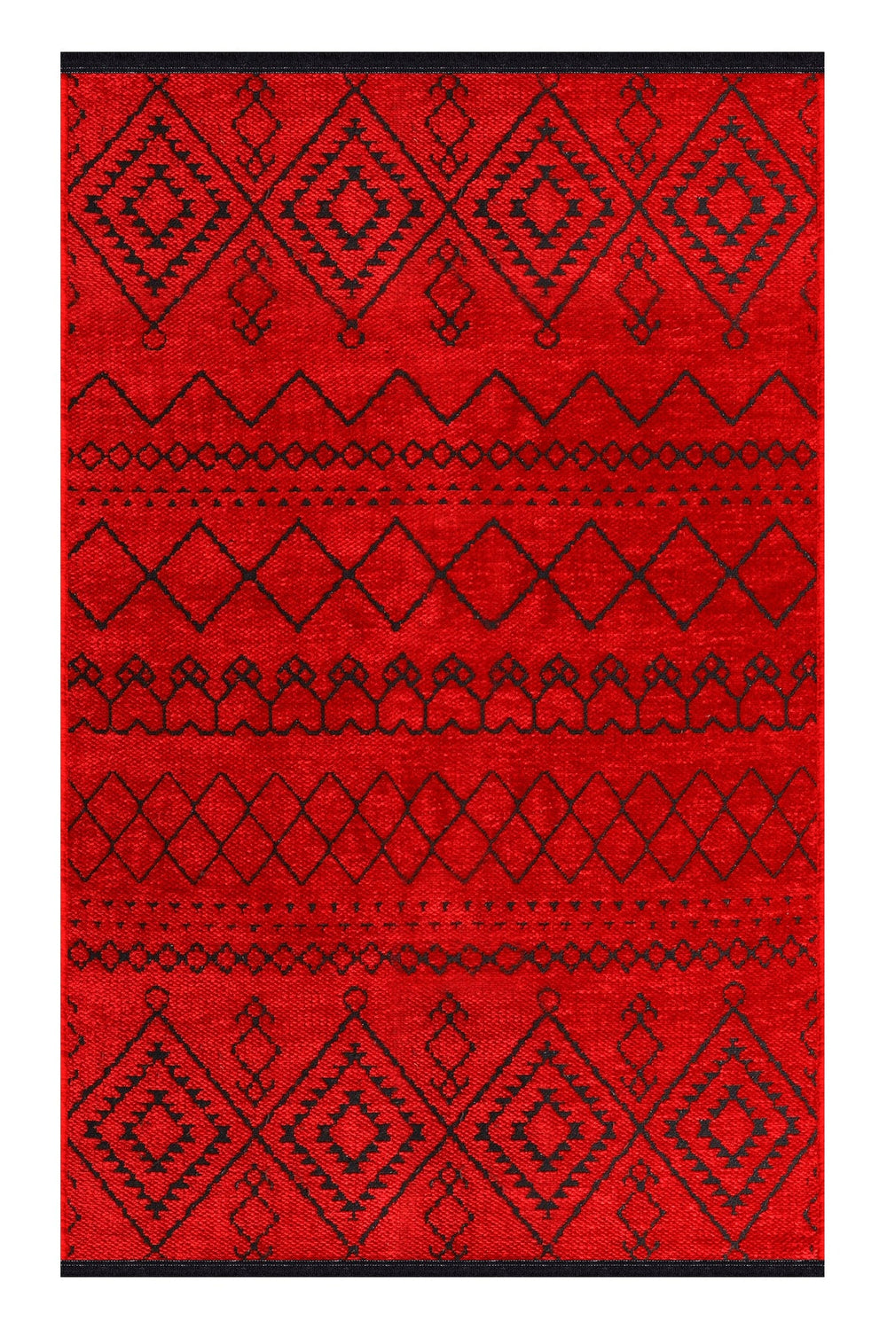 Machine washable red chenille rug from Netline Home, soft and durable with plush texture, perfect for living rooms or bedrooms.