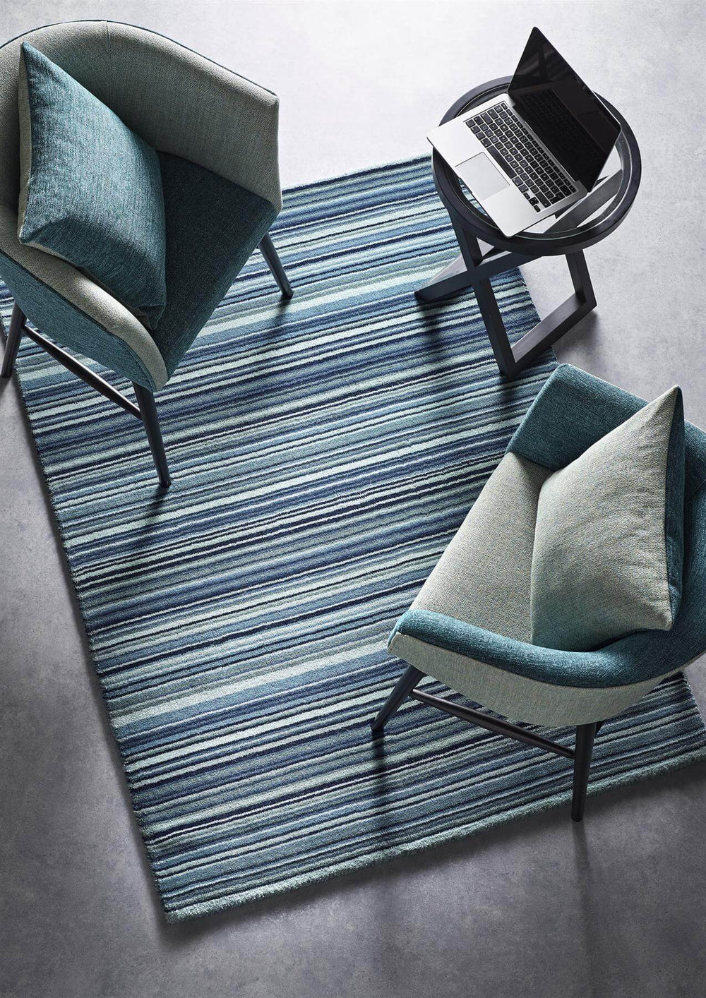 Fine Stripes Blue Wool Rug