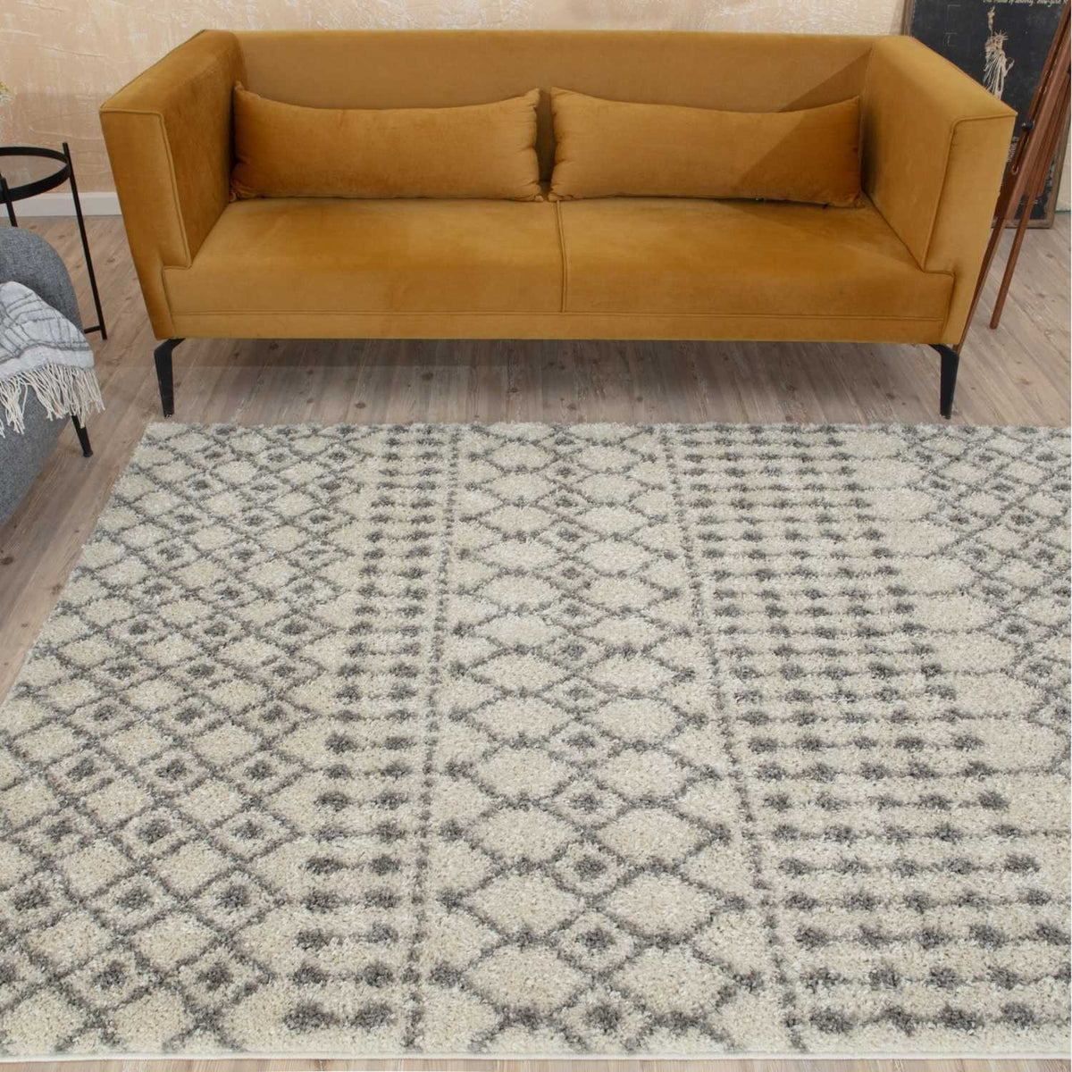 Moroccan Ivory Grey Shaggy Rug – 1000