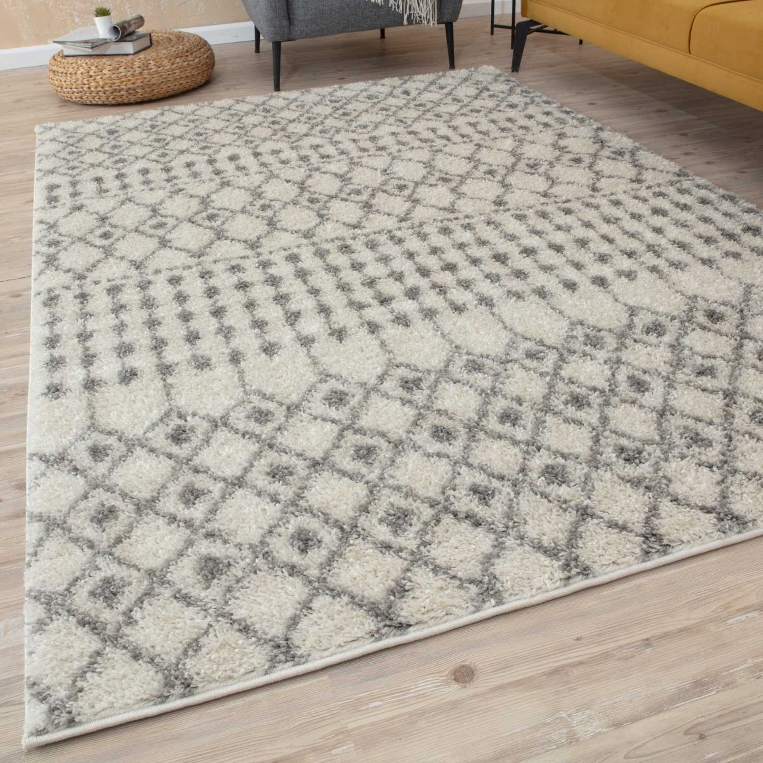 Moroccan Ivory Grey Shaggy Rug – 1000