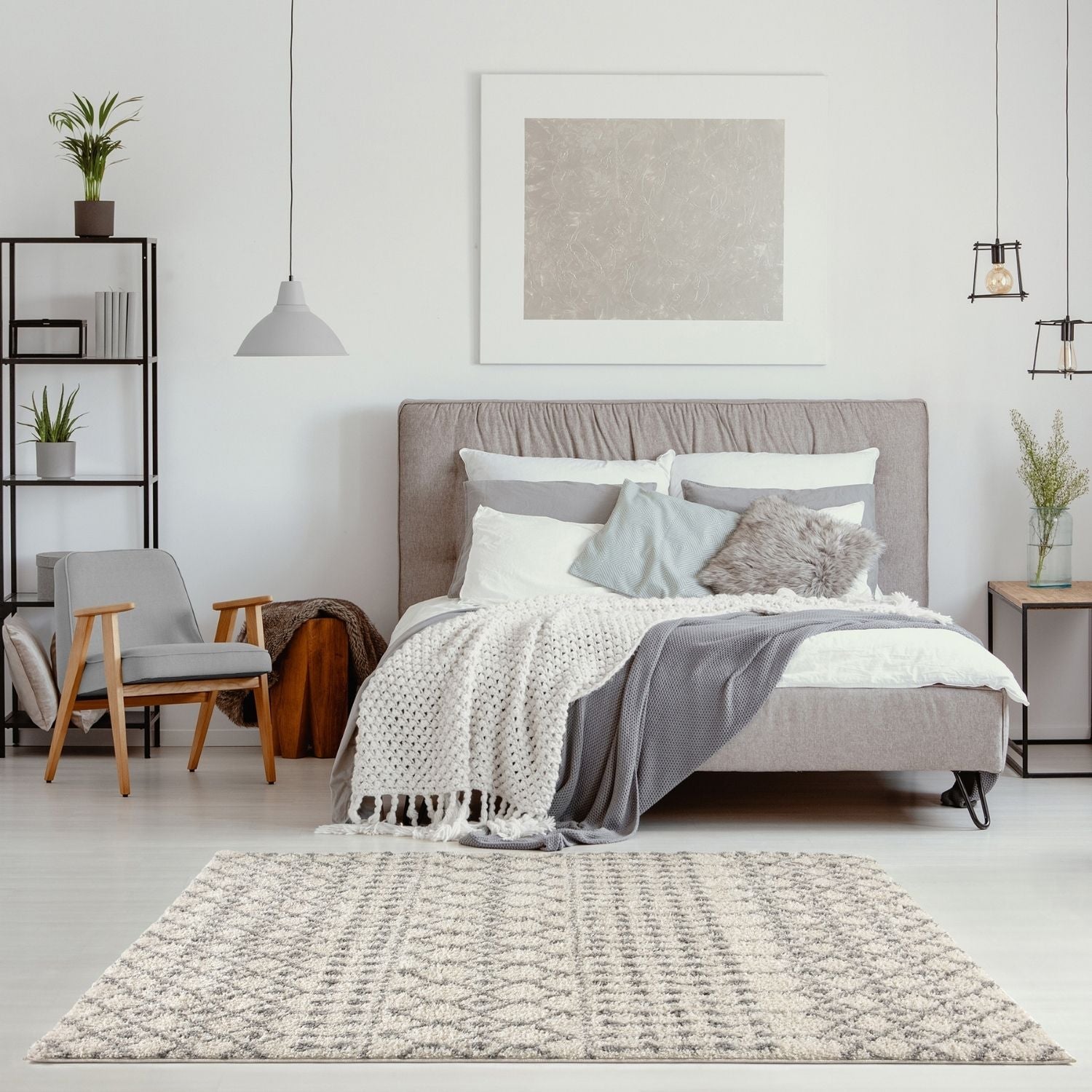 Moroccan Ivory Grey Shaggy Rug – 1000