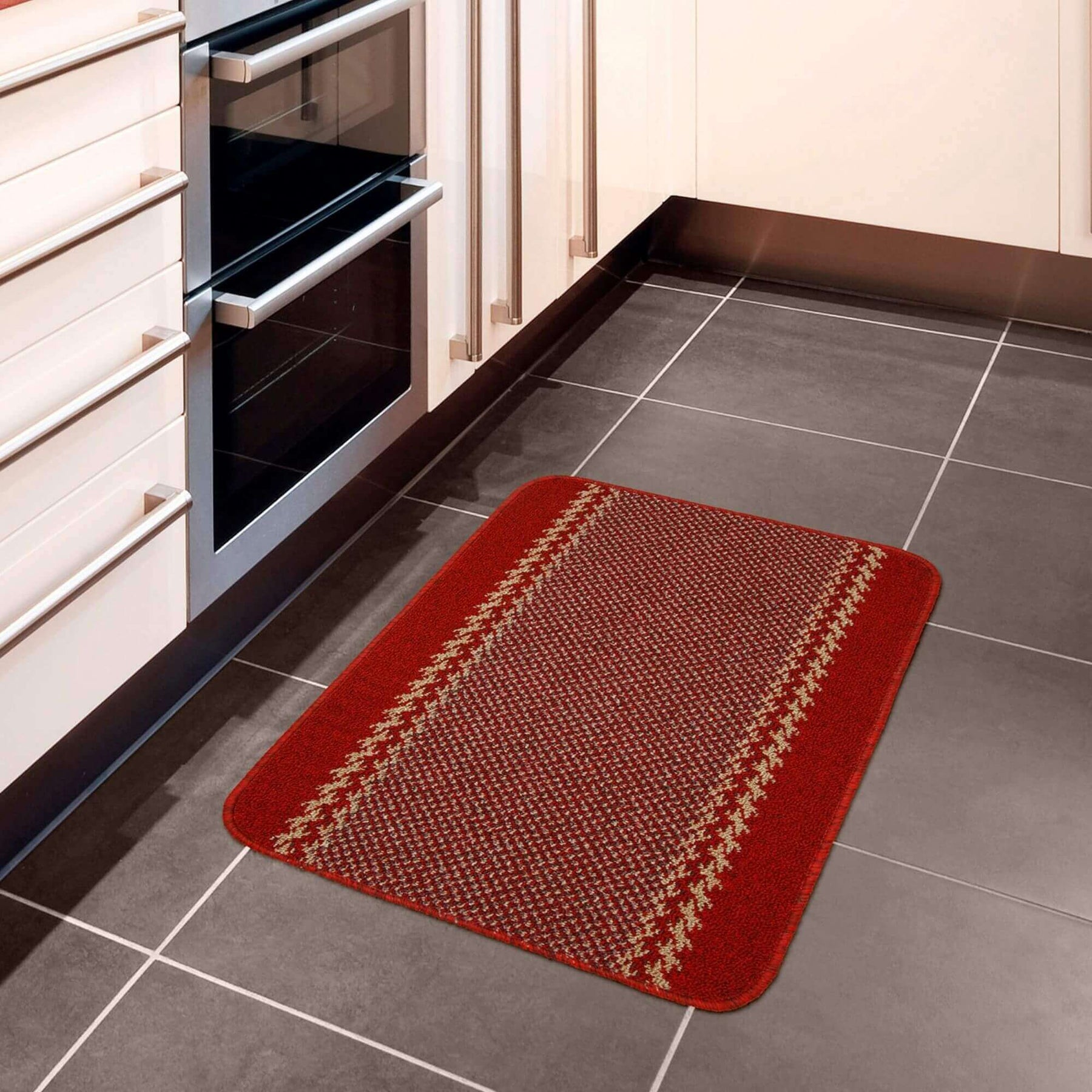 Washable Designer Bordered Red Rug – 116R