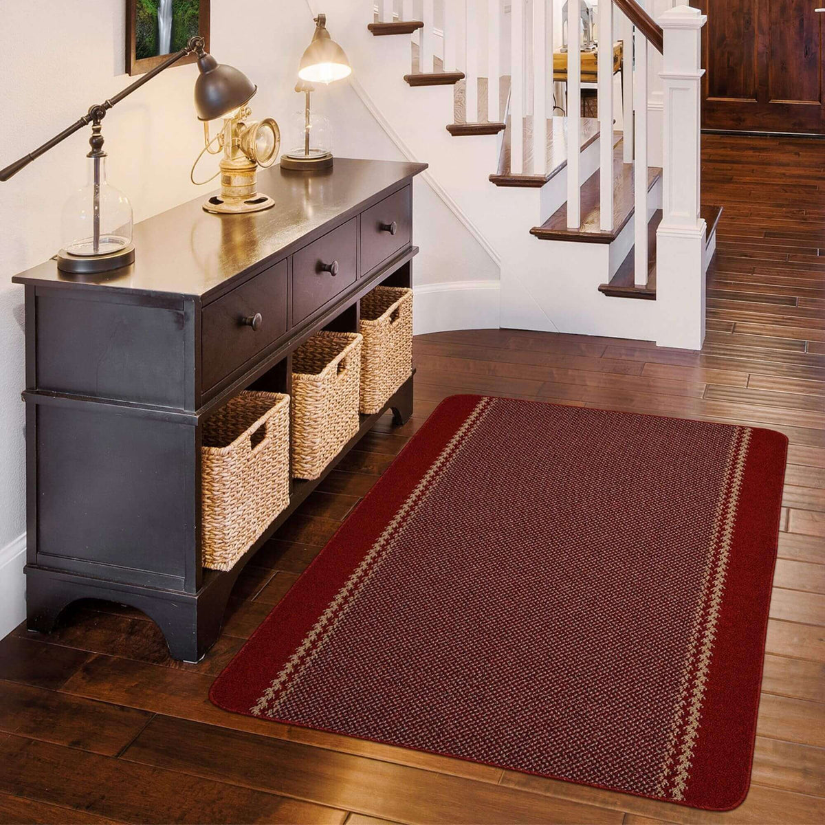 Washable Designer Bordered Red Rug – 116R