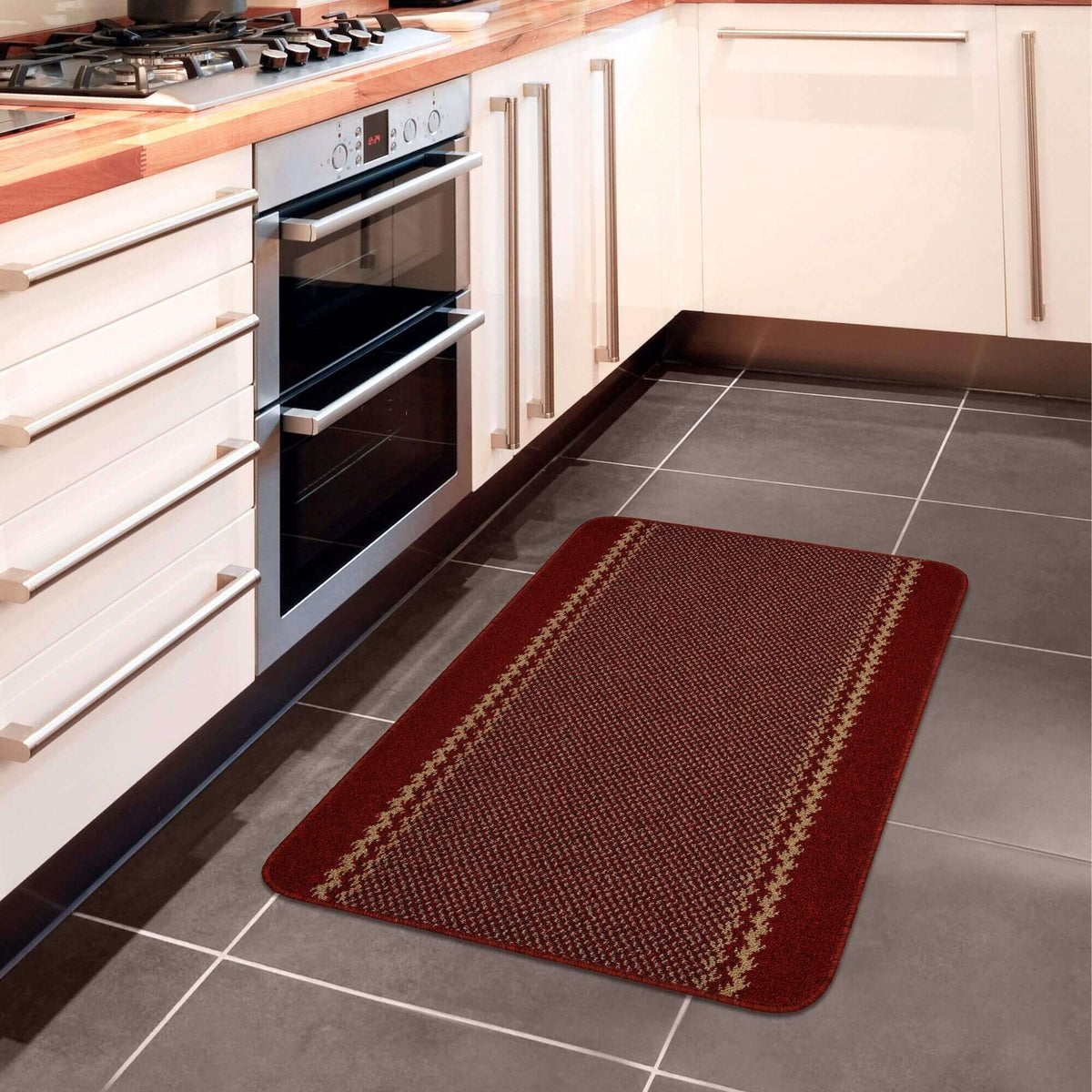 Washable Designer Bordered Red Rug – 116R
