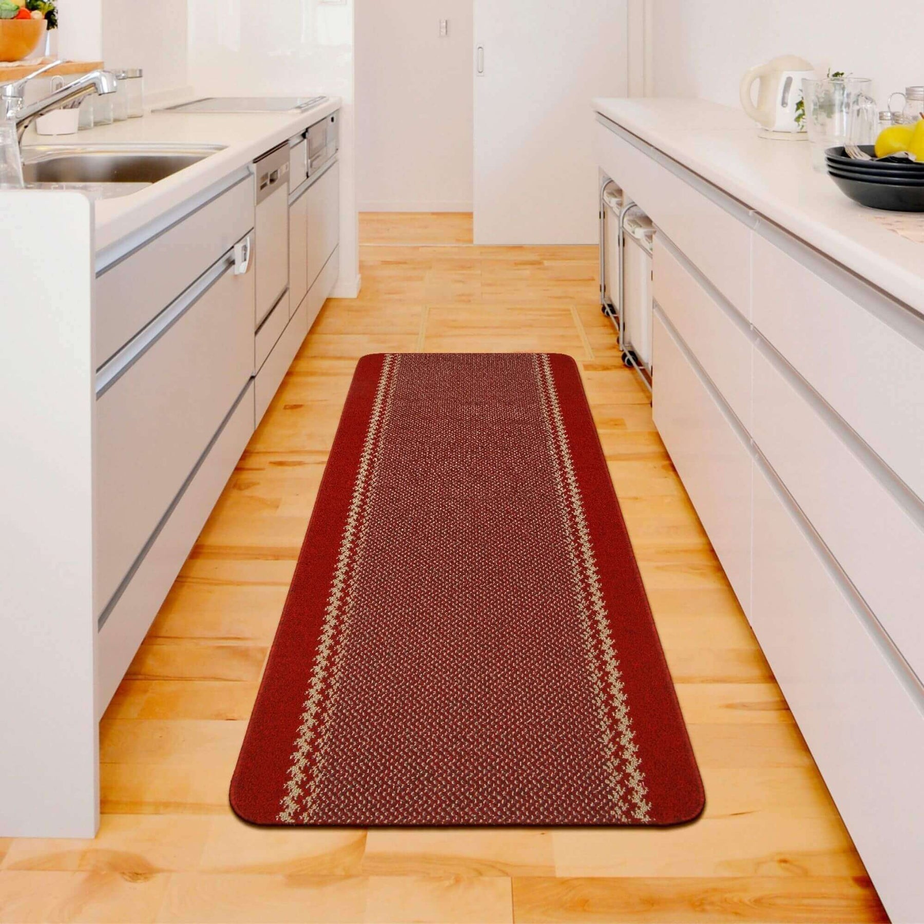 Washable Designer Bordered Red Rug – 116R