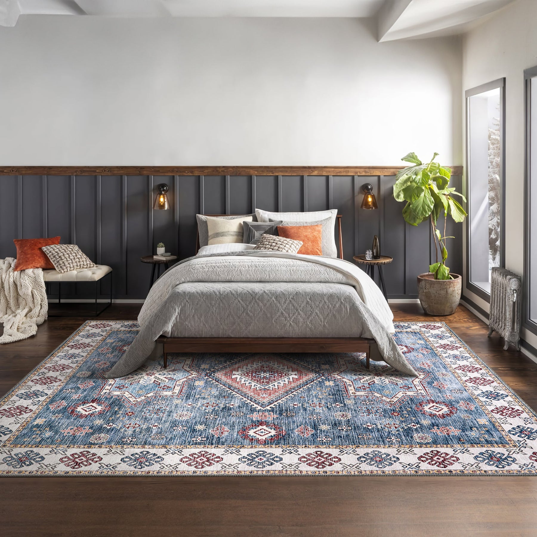 Colorful geometric washable rug by Netline Home featuring tribal multicolor patterns and modern design NL1016.