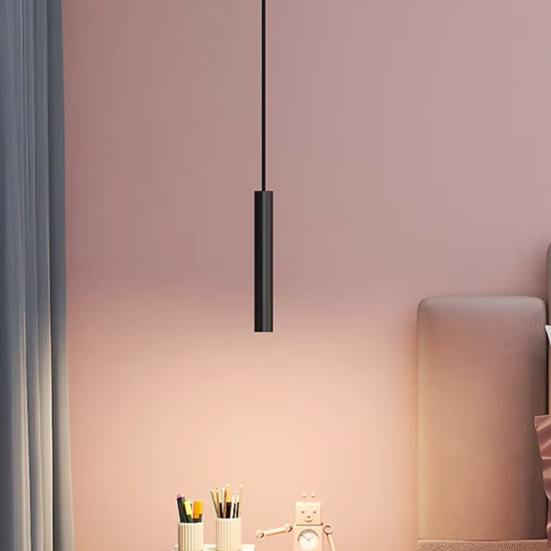 Light My House Trip Black Pendant Light with adjustable height, sleek minimal design, ideal for modern bedroom lighting.