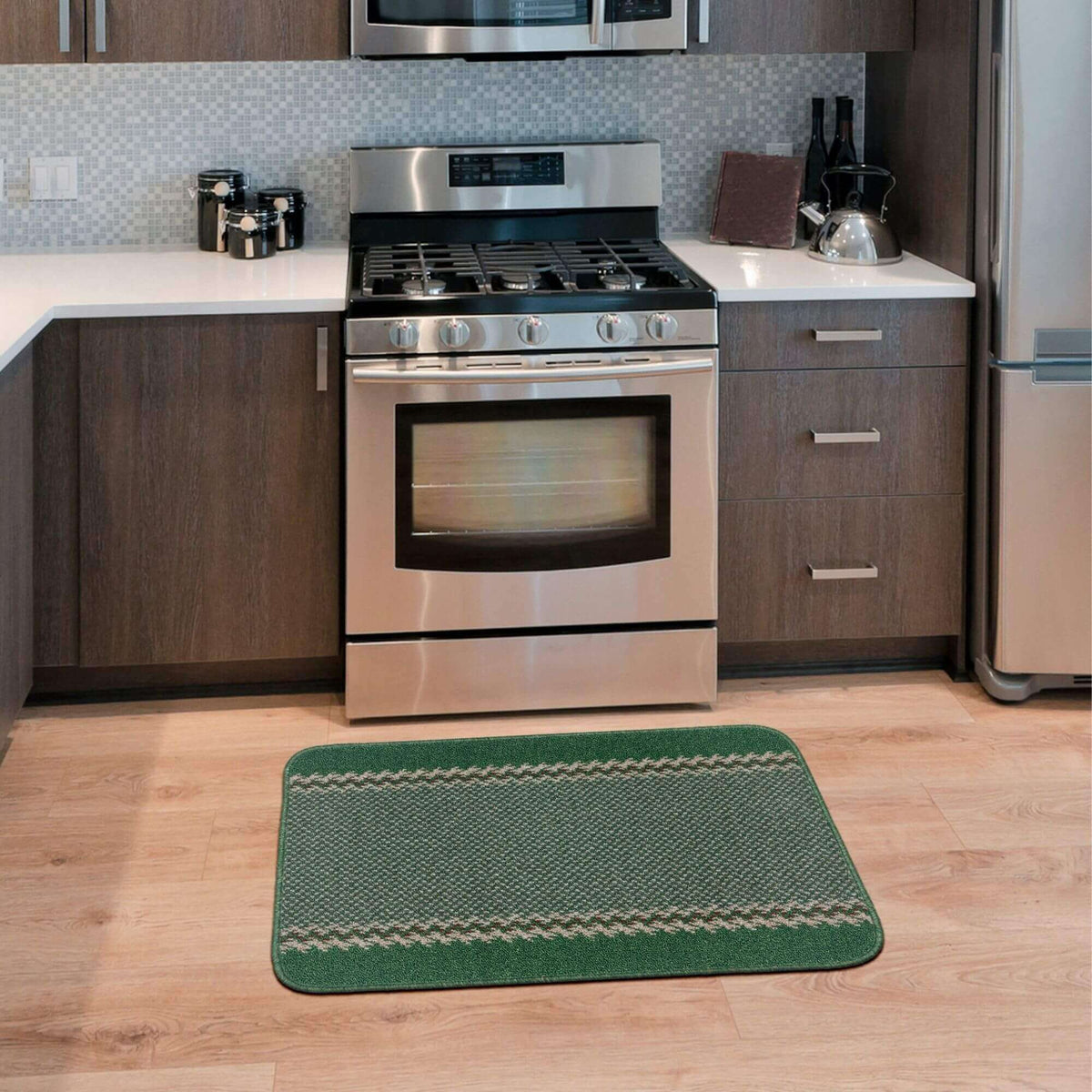 Washable Designer Bordered Green Rug – 116Gr