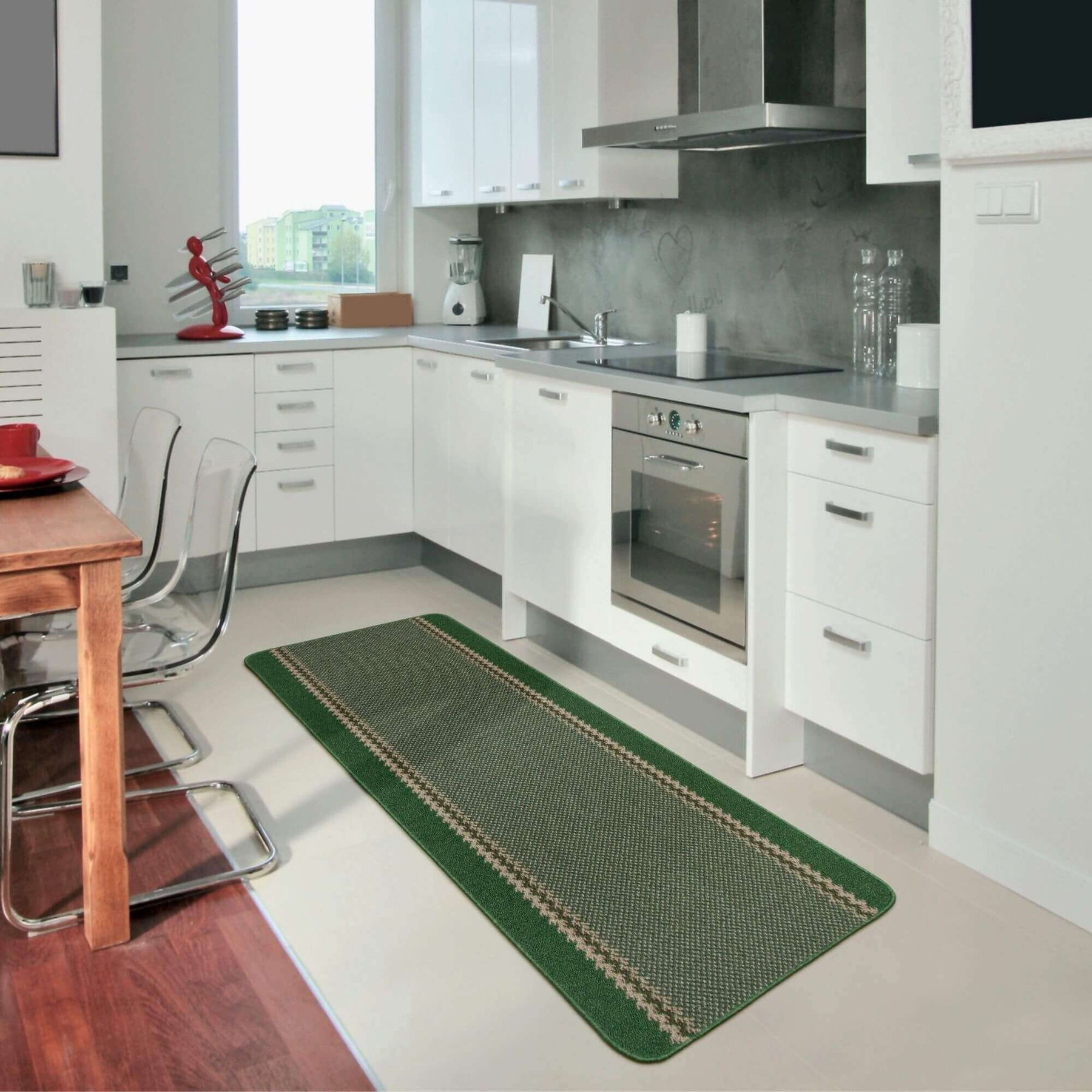 Washable Designer Bordered Green Rug – 116Gr
