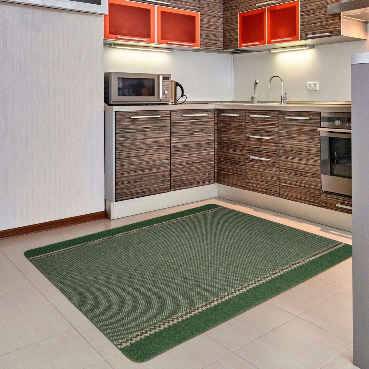 Washable Designer Bordered Green Rug – 116Gr