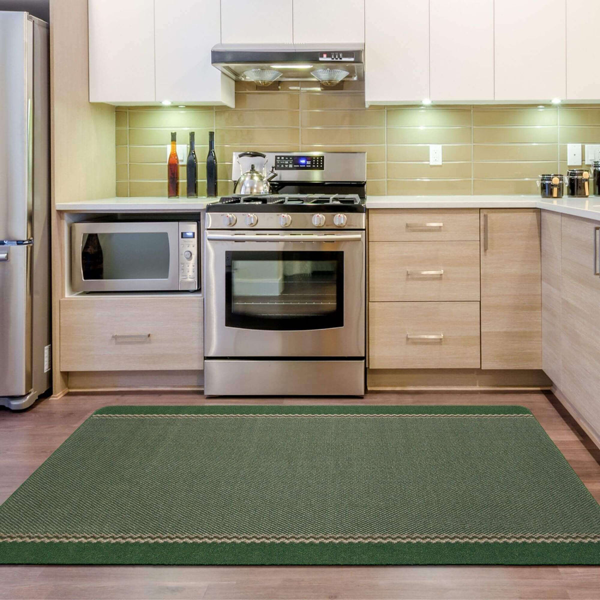 Washable Designer Bordered Green Rug – 116Gr