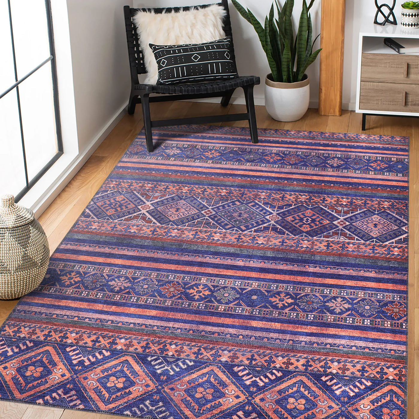 Modern purple floral washable rug by Netline Home with vibrant floral pattern and soft texture for home decor.