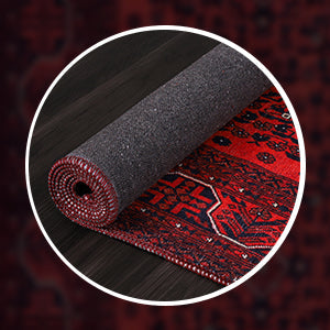 Machine washable Bokhara red rug by Netline Home featuring a classic geometric oriental pattern, suitable for living room or bedroom.