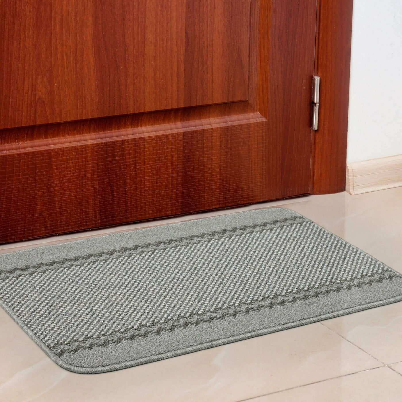 Washable Designer Bordered Grey Rug – 116G
