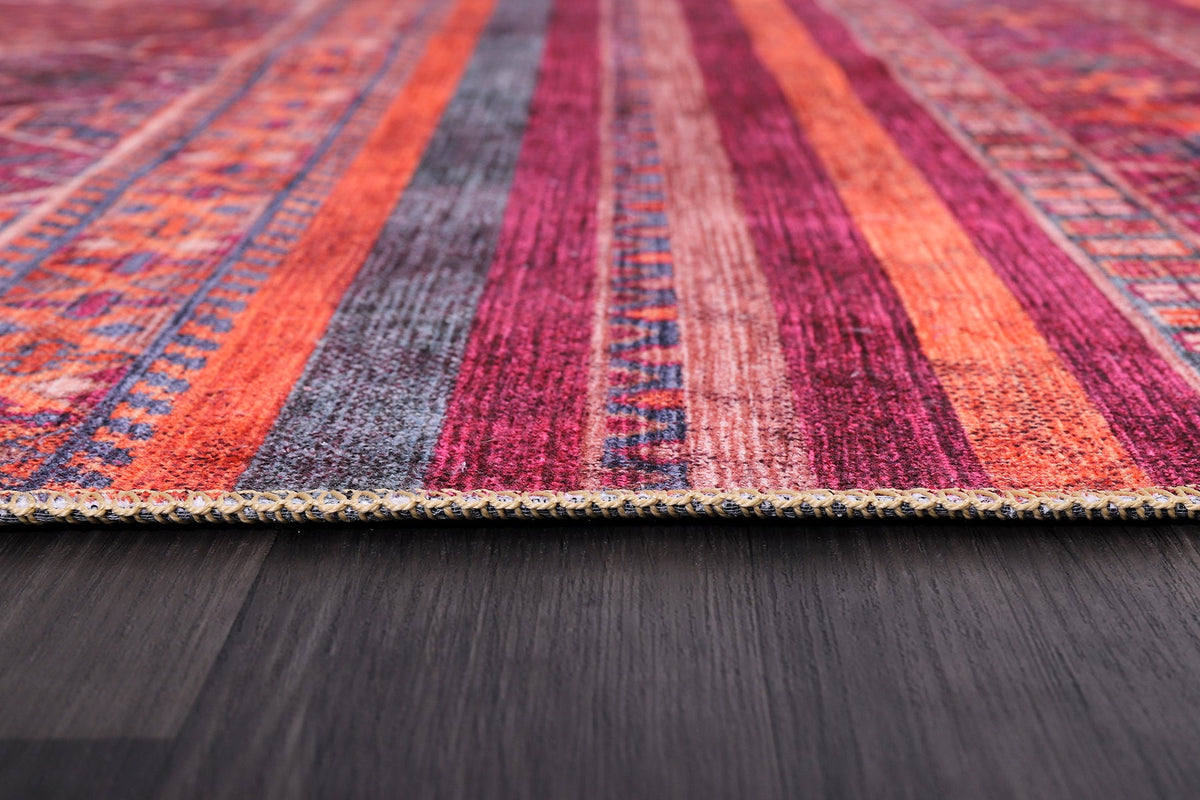 Colorful tribal geometric washable rug by Netline Home featuring vibrant multicolor patterns and intricate design.