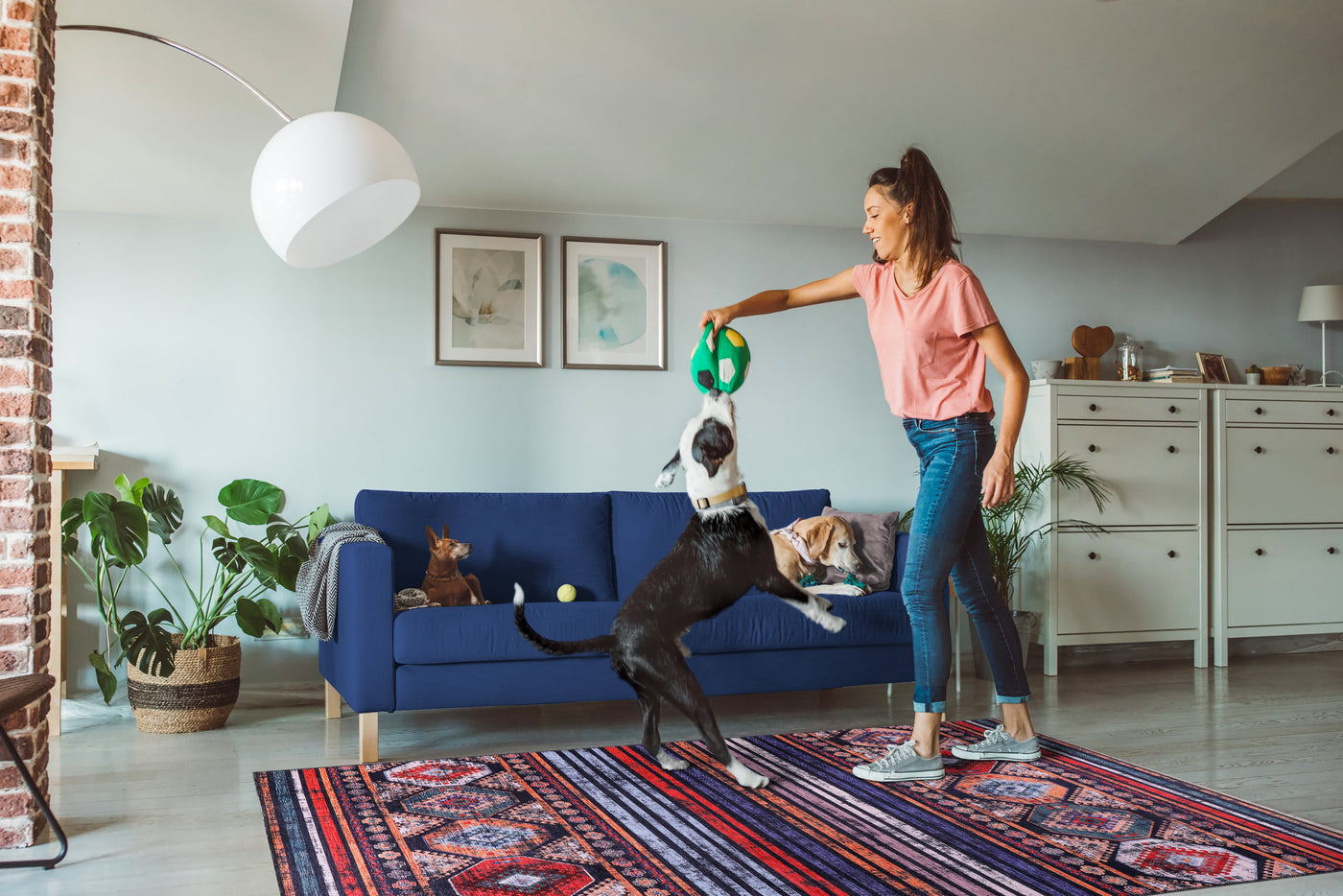 Black and white geometric patchwork washable rug by Netline Home, featuring a modern, stylish design suitable for pet-friendly spaces.