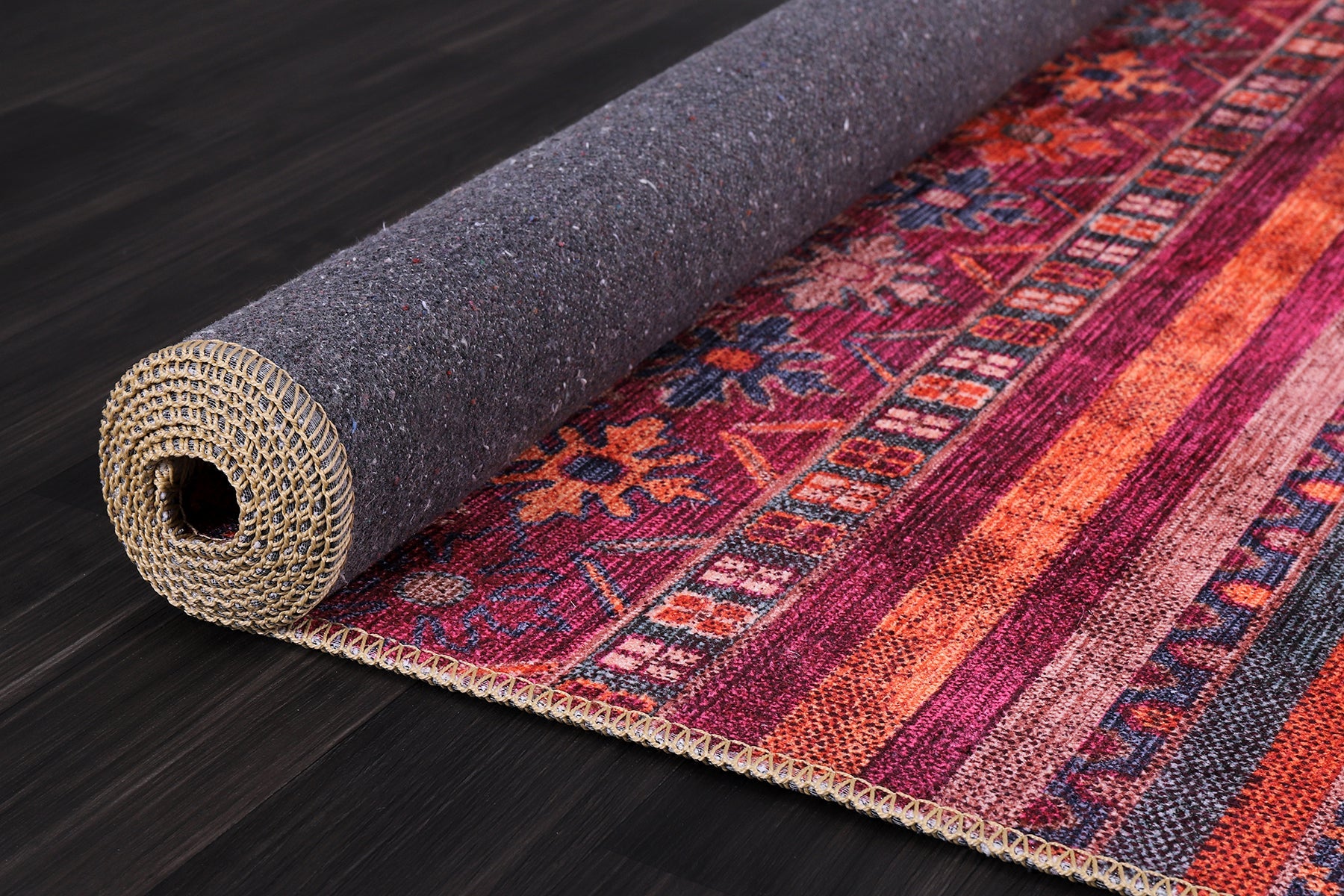 Colorful tribal geometric washable rug from Netline Home featuring vibrant multicolor patterns and durable design.