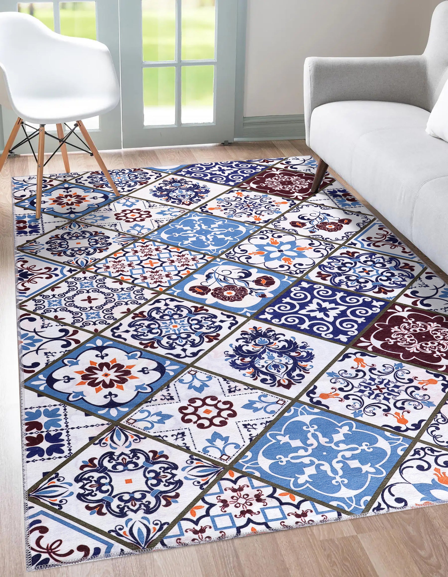 Modern beige floral washable rug by Netline Home with intricate floral design, perfect for adding elegance to any space.