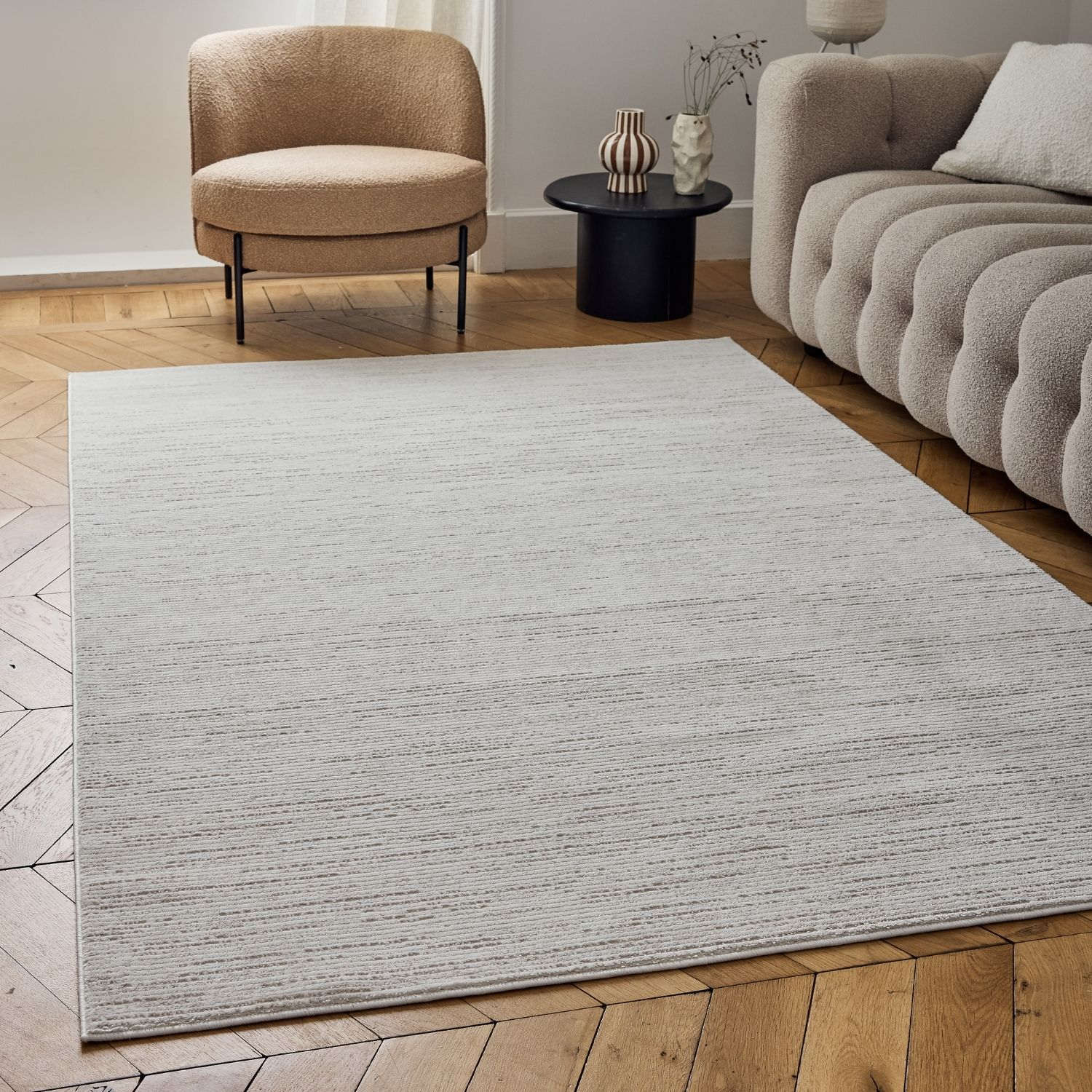 Carmel Cream-Beige Striped Rug – 6010
