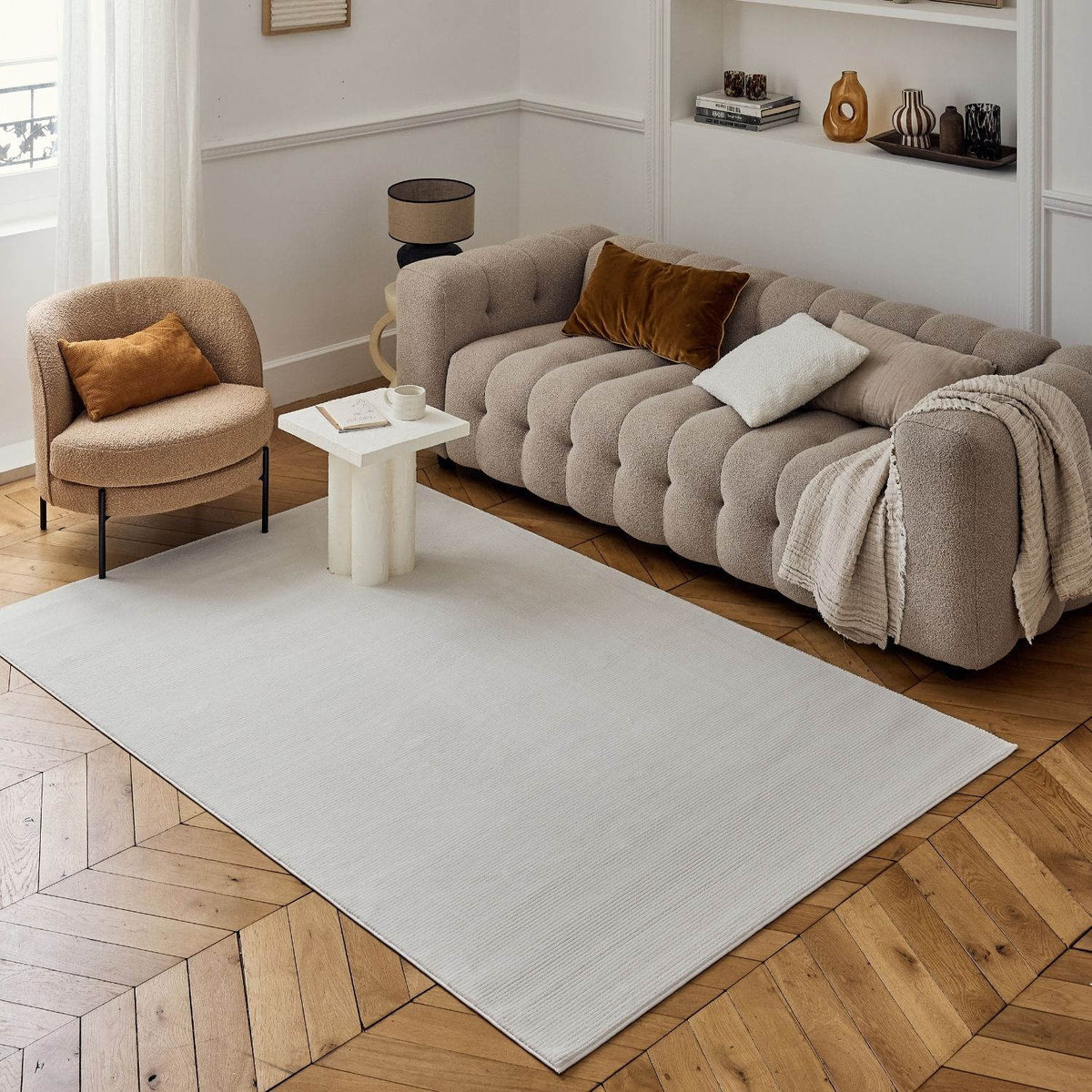 Carmel Cream Striped Rug – 6010