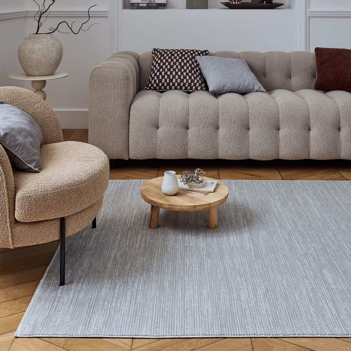 Carmel Grey-Cream Striped Rug – 6020