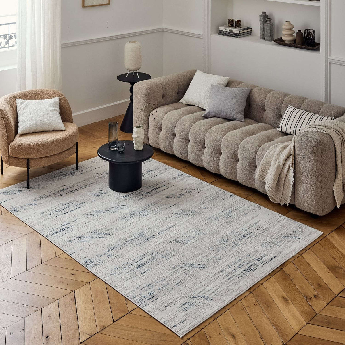 Carmel Cream-Blue Abstract Rug – 6030