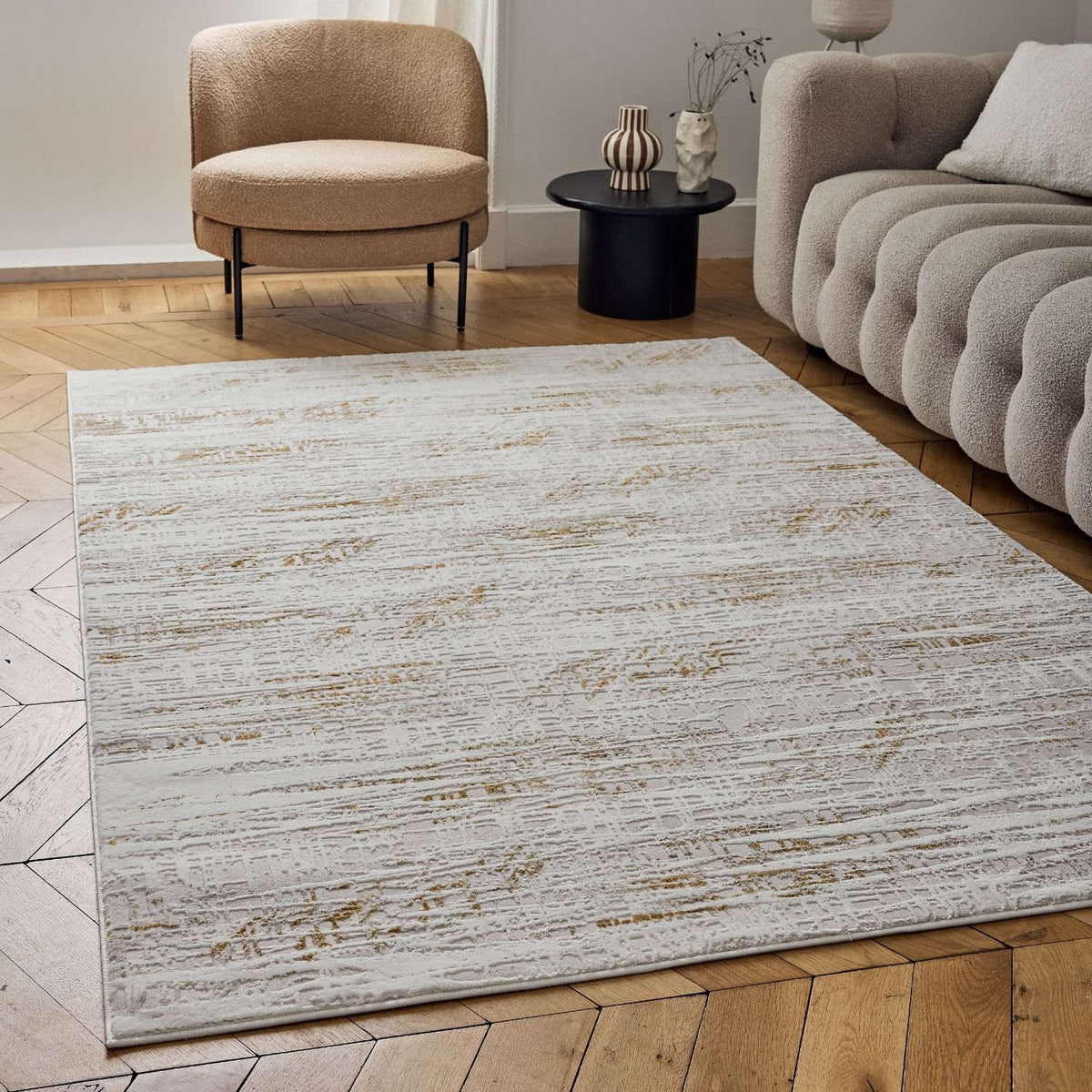 Carmel Cream-Gold Abstract Rug – 6030