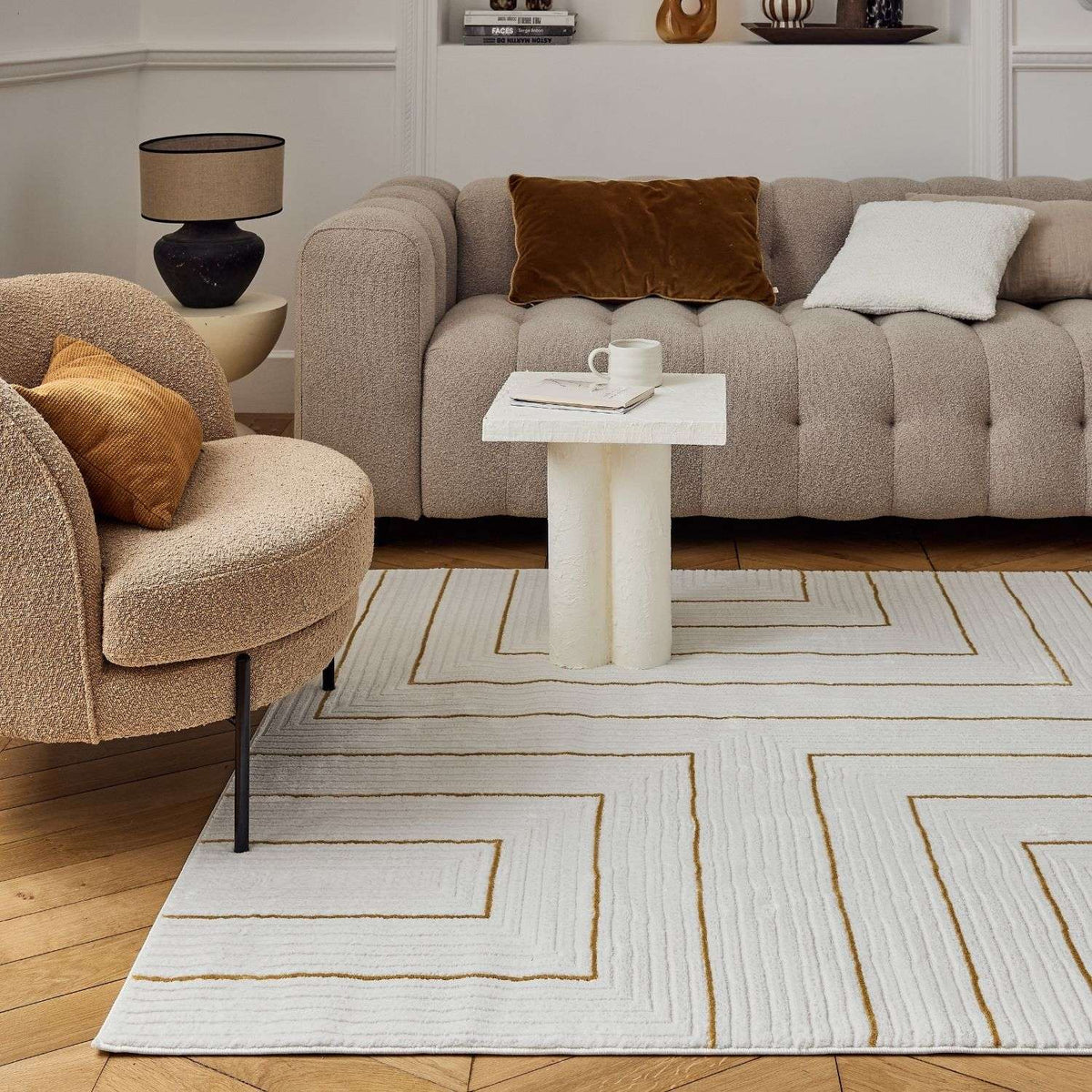 Carmel Cream-Gold Geometric Rug – 6040