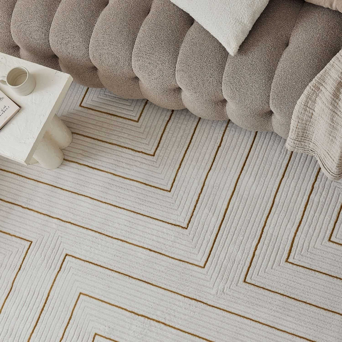 Carmel Cream-Gold Geometric Rug – 6040