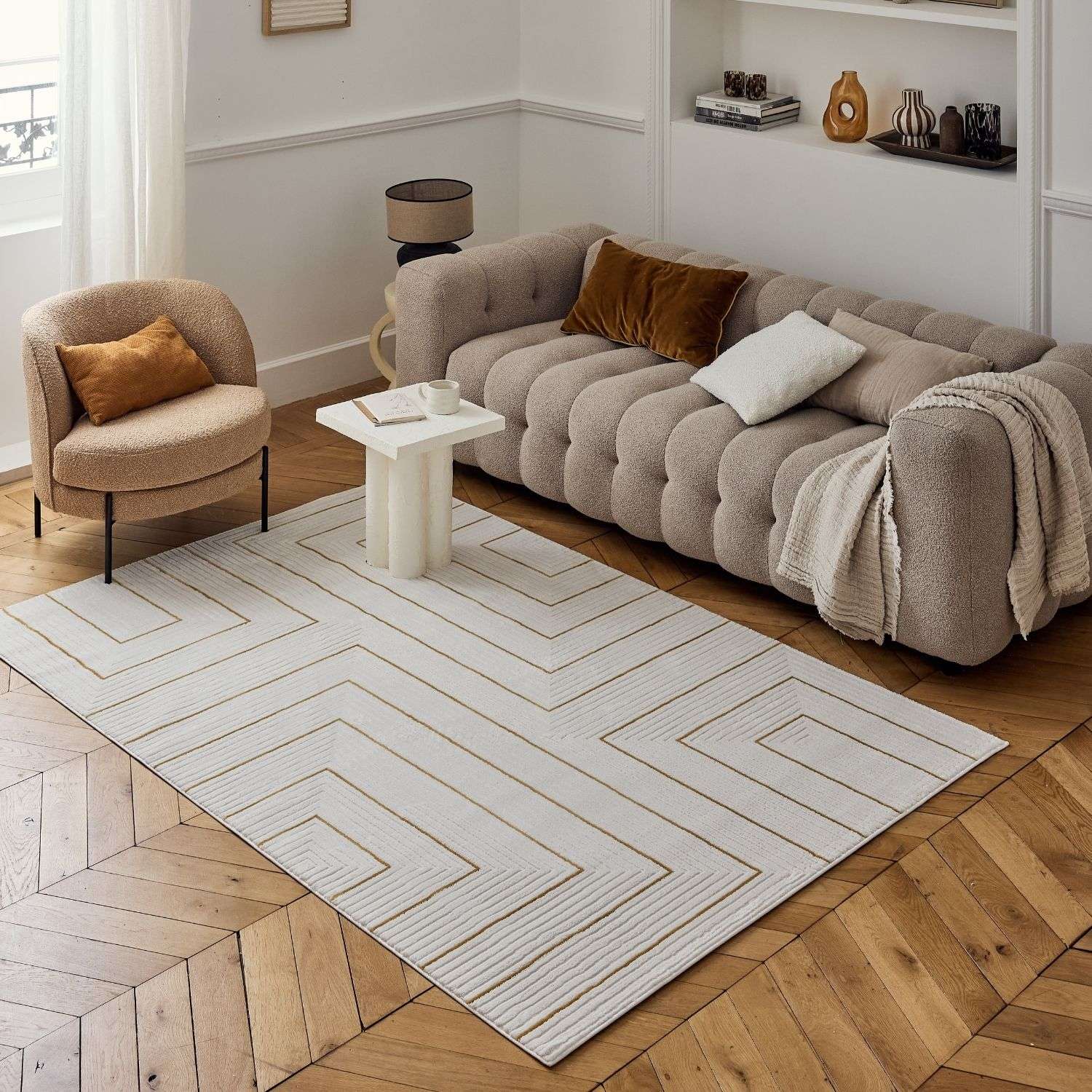 Carmel Cream-Gold Geometric Rug – 6040