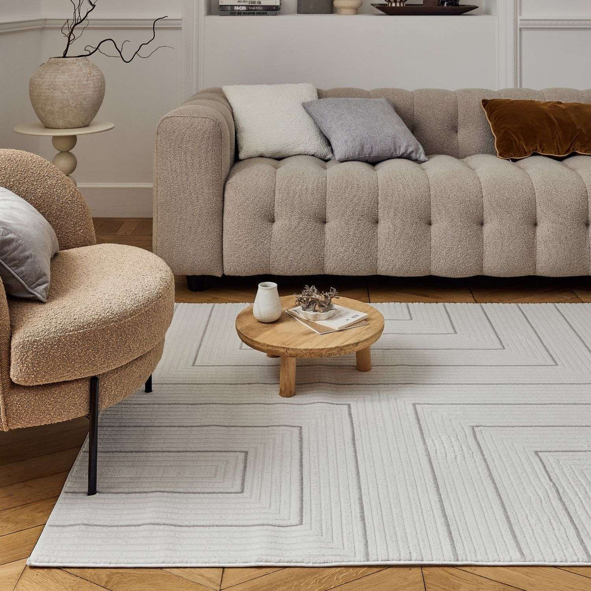 Carmel Cream-Grey Geometric Rug – 6040
