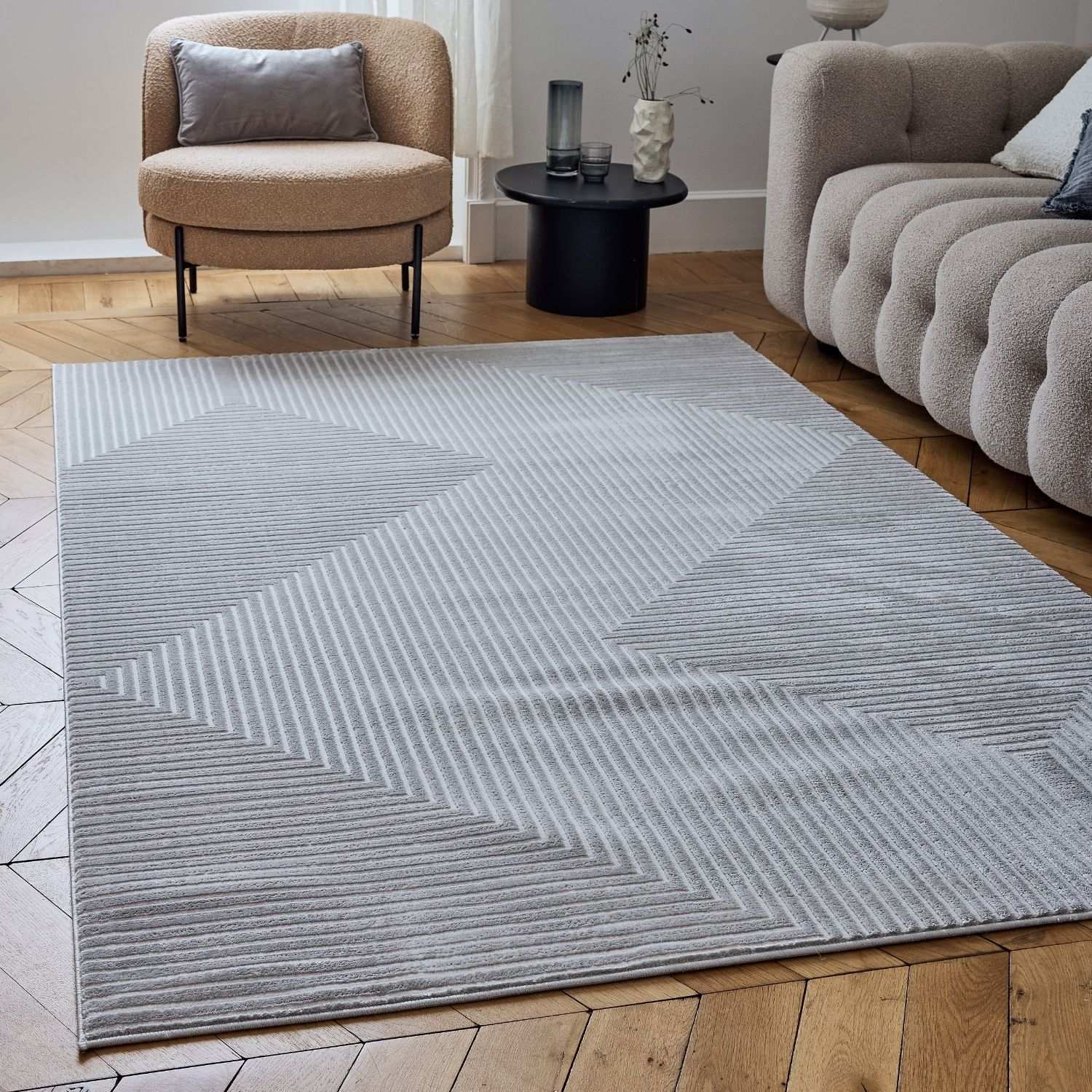 Carmel Grey-Cream Geometric Rug – 6050