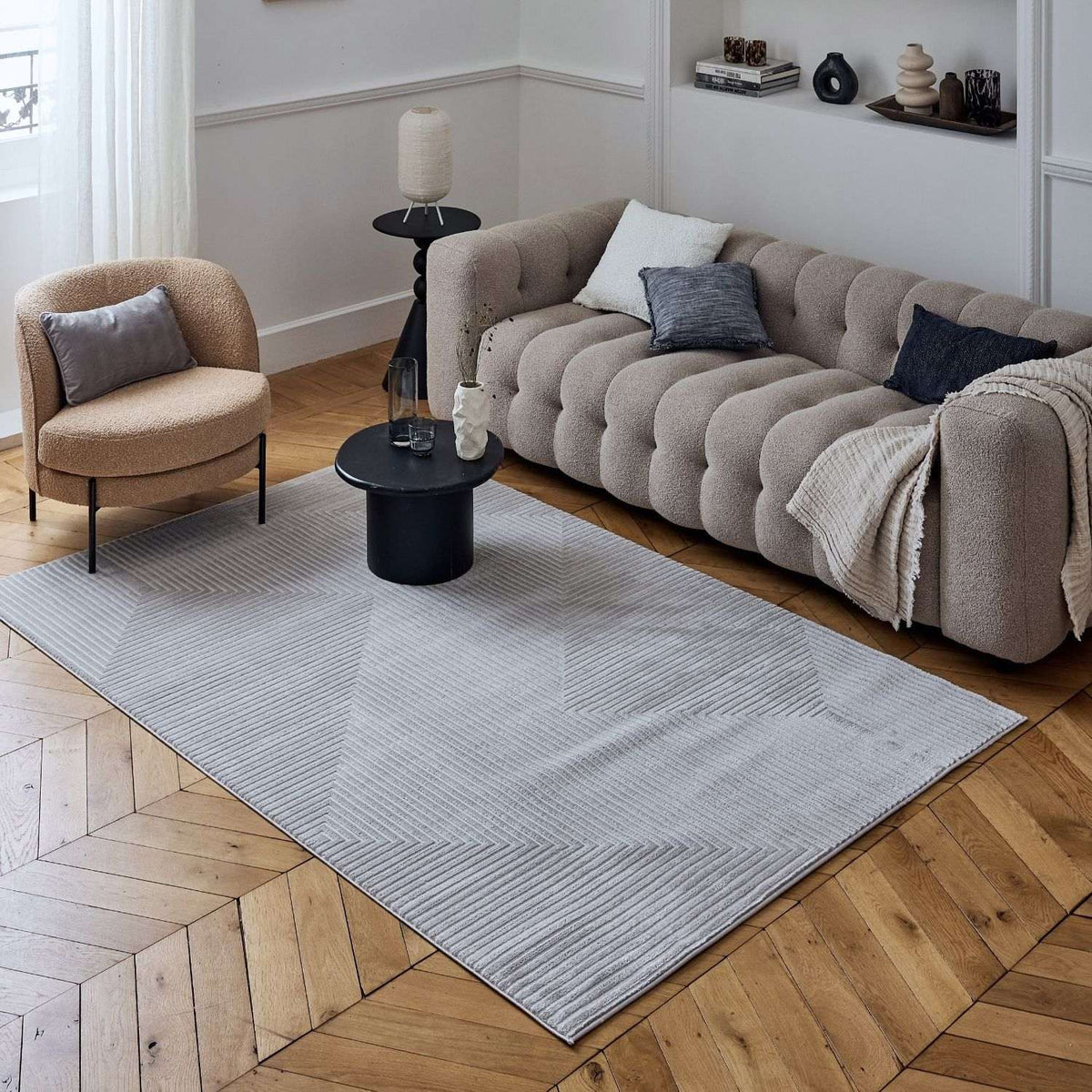 Carmel Grey-Cream Geometric Rug – 6050