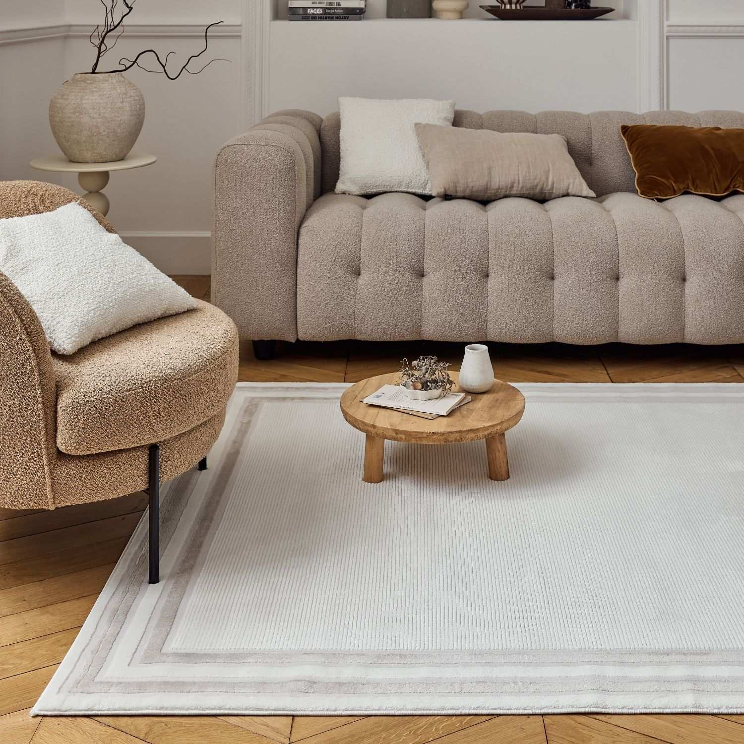 Carmel Cream-Beige Bordered Rug – 6060