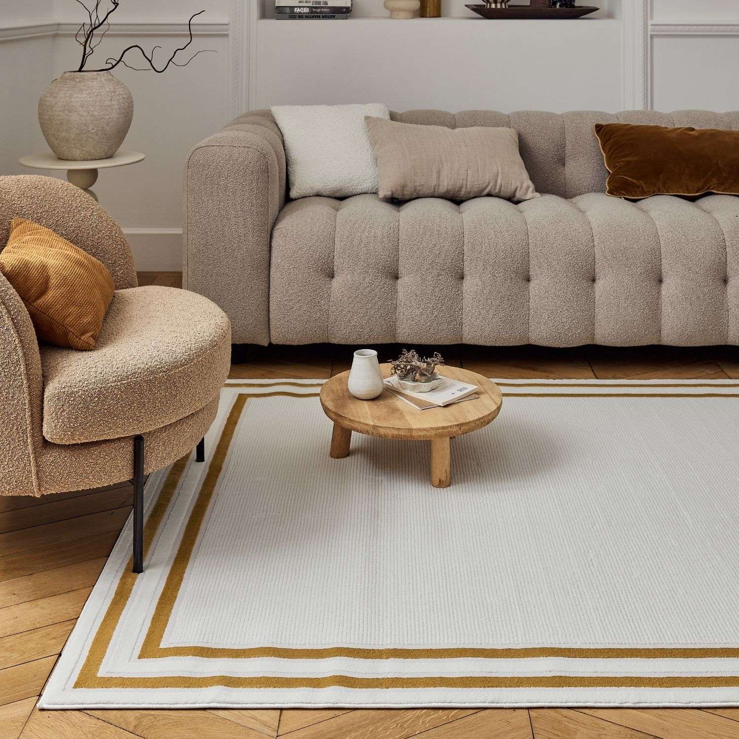 Carmel Cream-Gold Bordered Rug – 6060