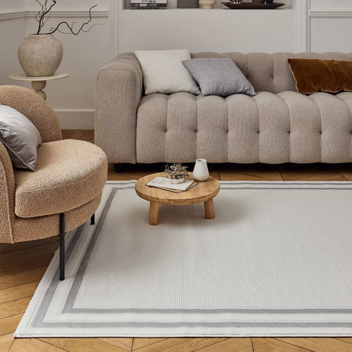 Carmel Cream-Grey Bordered Rug – 6060