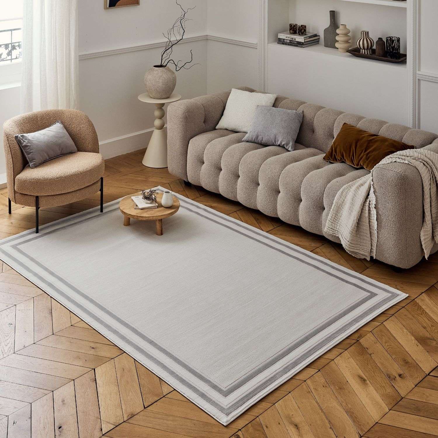 Carmel Cream-Grey Bordered Rug – 6060