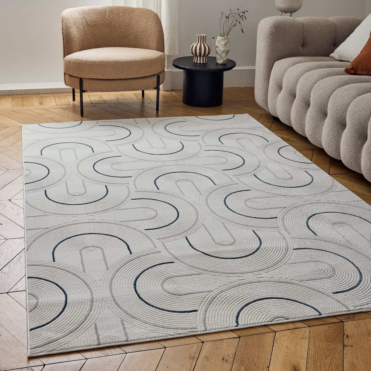 Carmel Cream-Blue Geometric Rug – 6070