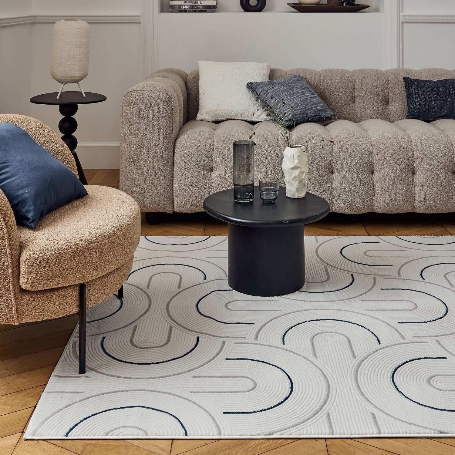 Carmel Cream-Blue Geometric Rug – 6070
