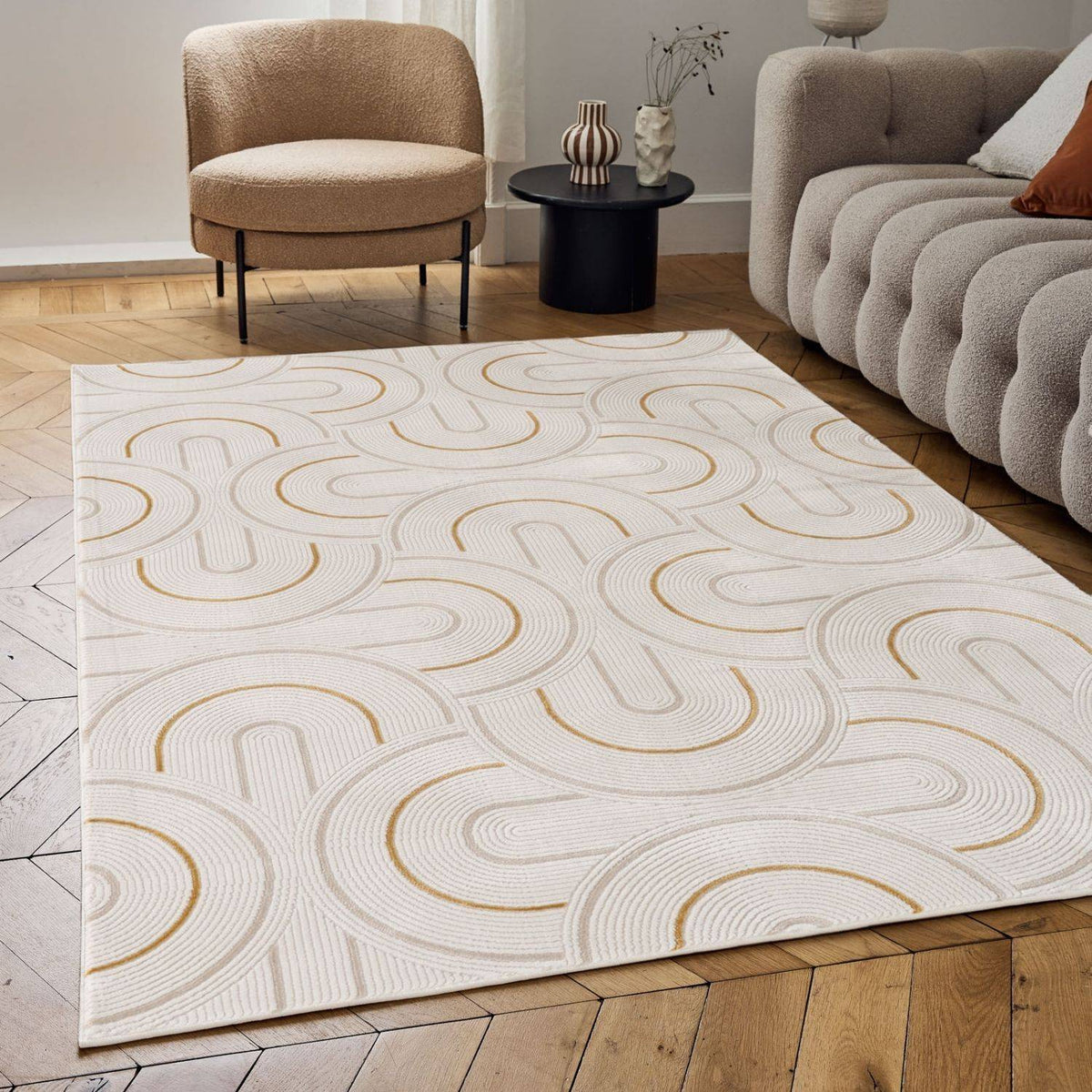 Carmel Cream-Gold Geometric Rug – 6070