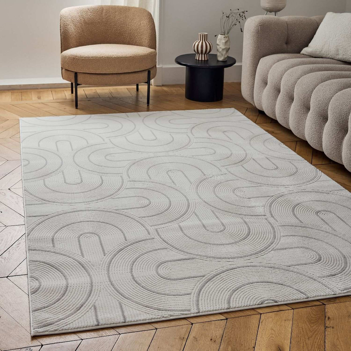 Carmel Cream-Grey Geometric Rug – 6070