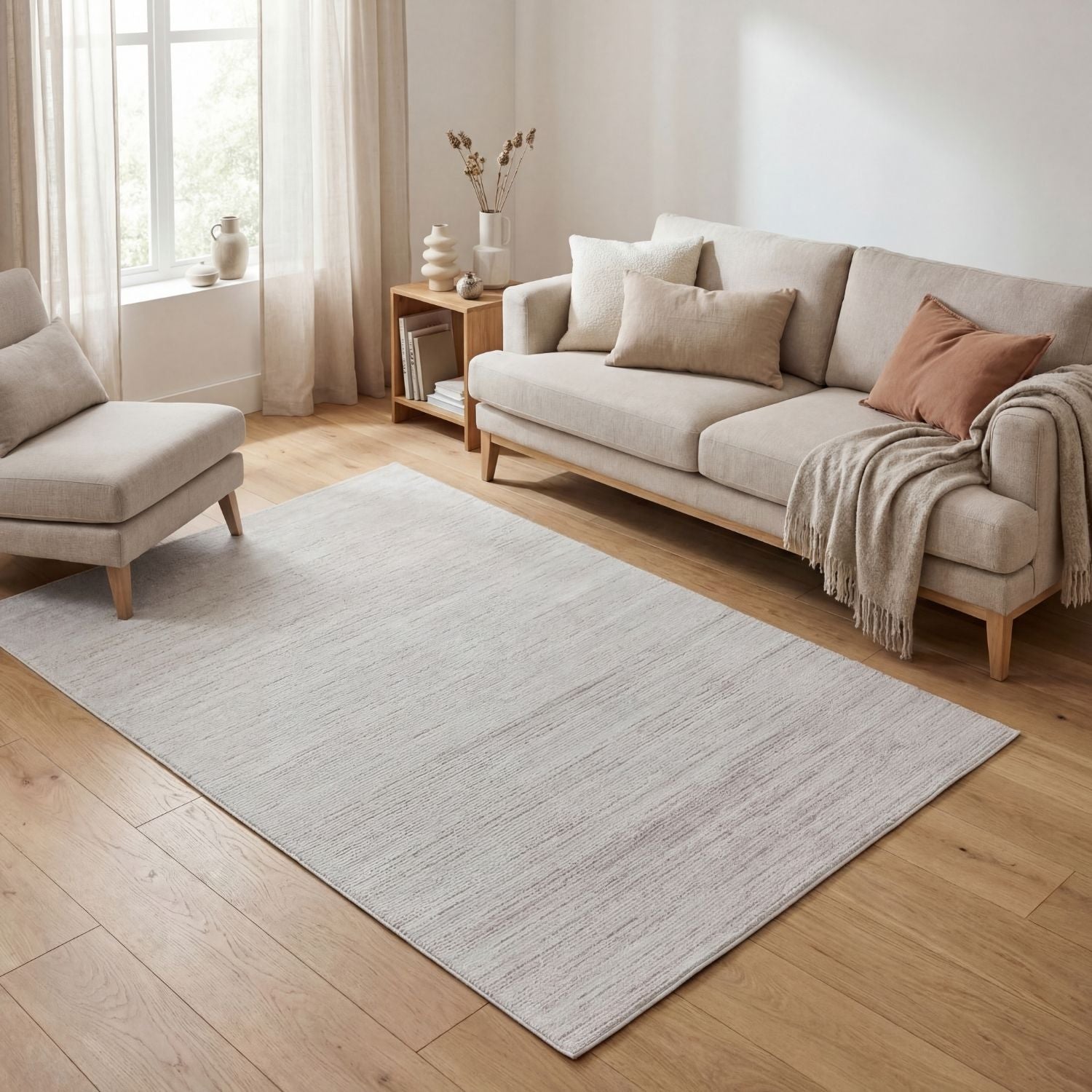 Carmel Cream-Beige Striped Rug – 6010