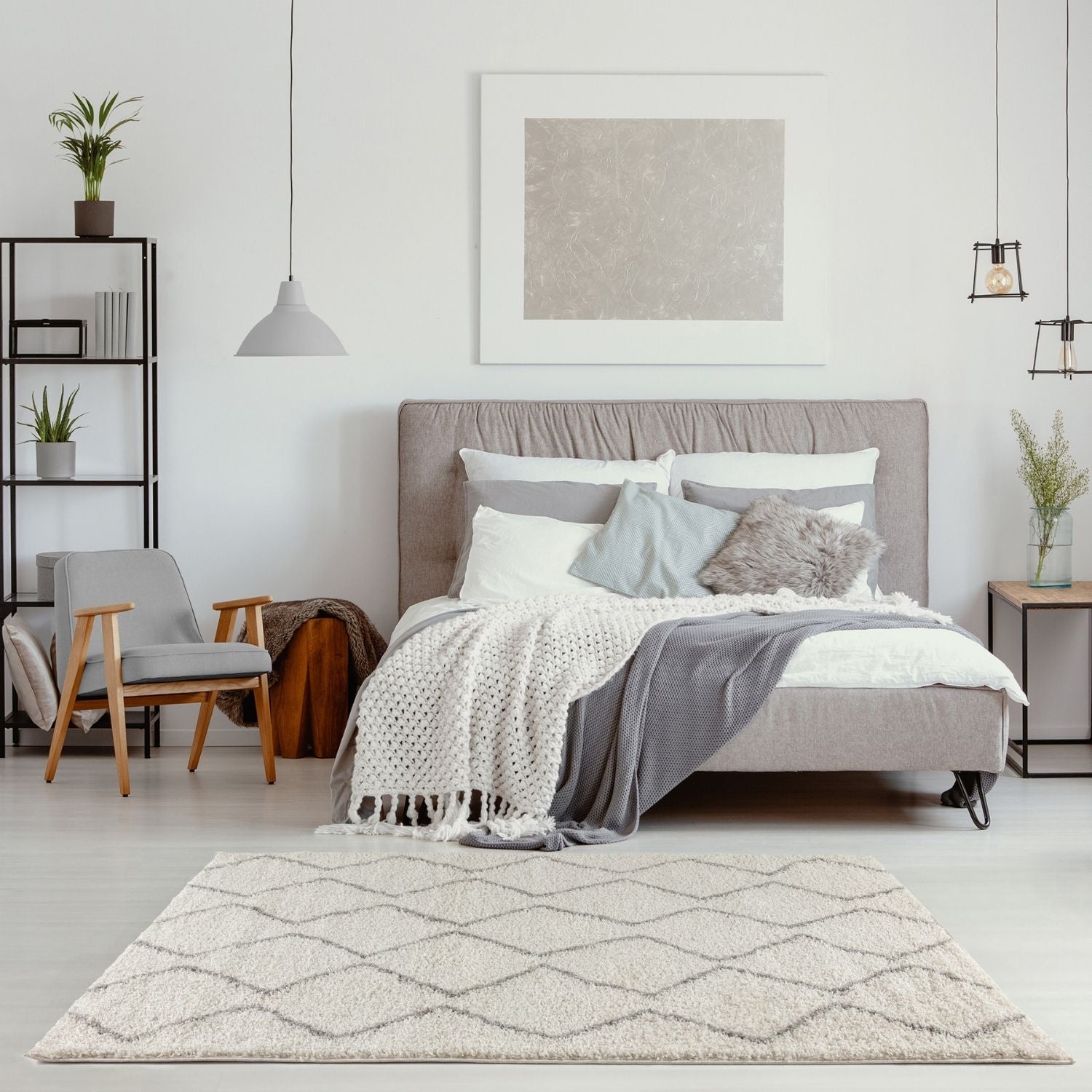 Moroccan Ivory Grey Shaggy Rug – 800