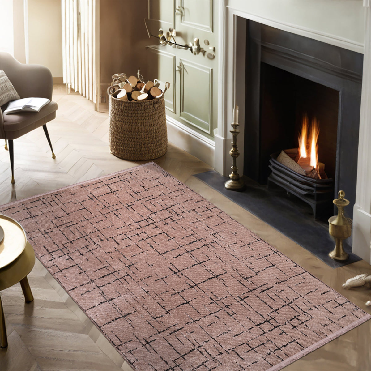 Brown machine washable chenille rug from Netline Home, soft and durable, perfect for modern home decor.