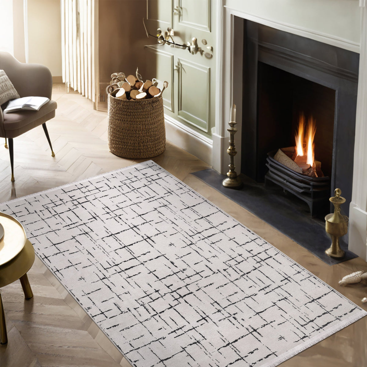 Machine washable white chenille rug by Netline Home, soft and durable, ideal for living rooms and bedrooms.