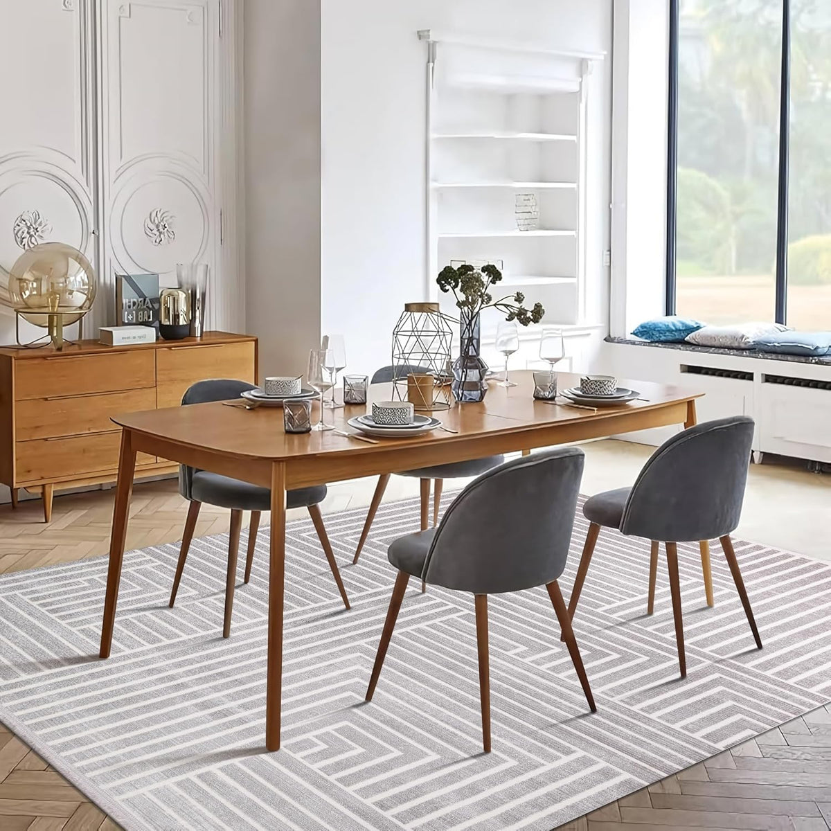Light gray Netline Home plush area rug with soft, non-shedding fibers, perfect for living rooms, bedrooms, or hallways.