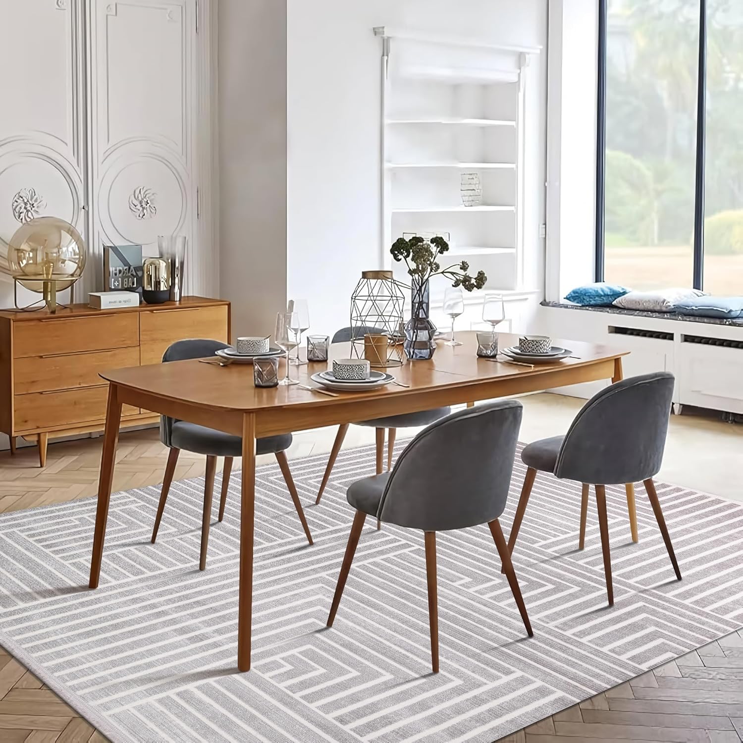 Light gray Netline Home plush area rug with soft, non-shedding fibers, perfect for living rooms, bedrooms, or hallways.